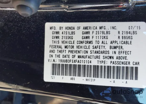 2015 Acura Tlx V6 Tech из США, поврежденный, VIN 19UUB3F5XFA010104